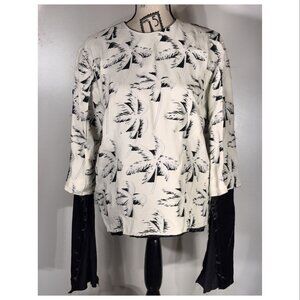 Marni Tropical Blazer with frayed sleeves, White/Black, Women's Size 38, US 2